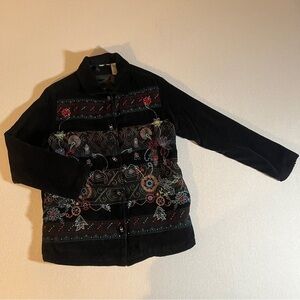 White Stag Vintage Floral Embroidered Beaded Black Tapestry Jacket, Size Small